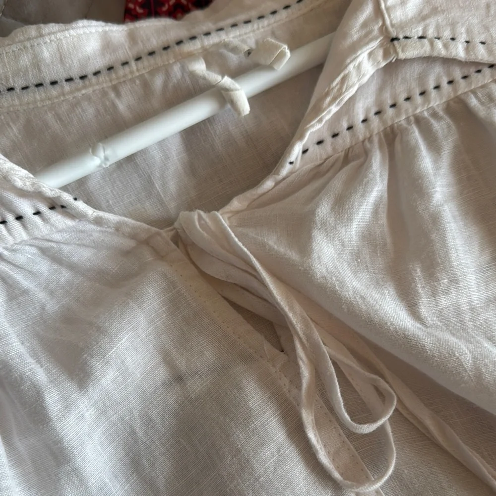 Lightweight Cream Peasant Top with Tie Neck - Picture 5 of 6